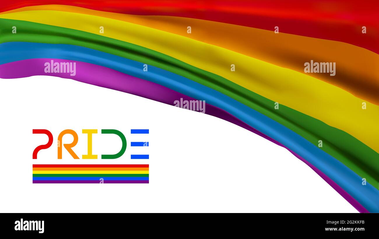 Bandiera dell'orgoglio sventolante. Sfondo a colori. Evento gay della comunità LGBTQ. Illustrazione vettoriale. Illustrazione Vettoriale