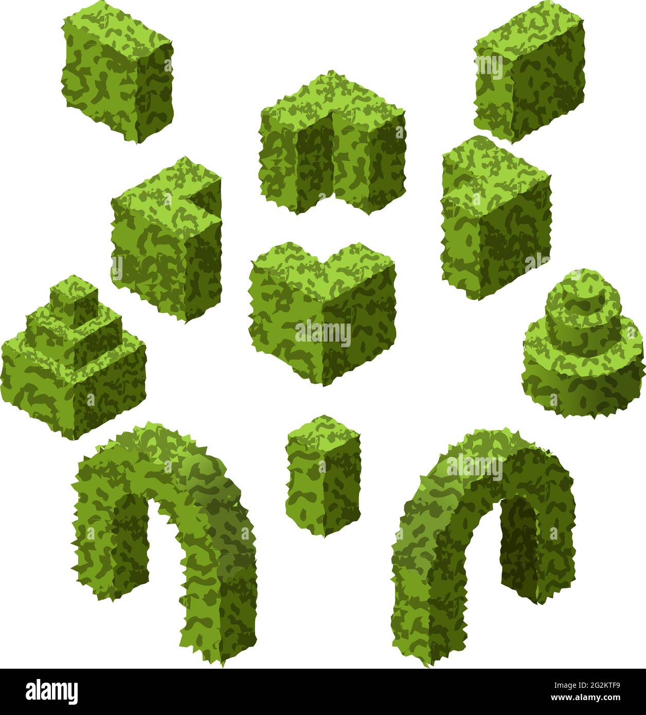 Set di cespugli da giardino. Cespugli topiari vettoriali isolati per creare scene di giardino o paesaggio. Set isometrico. Illustrazione vettoriale Illustrazione Vettoriale