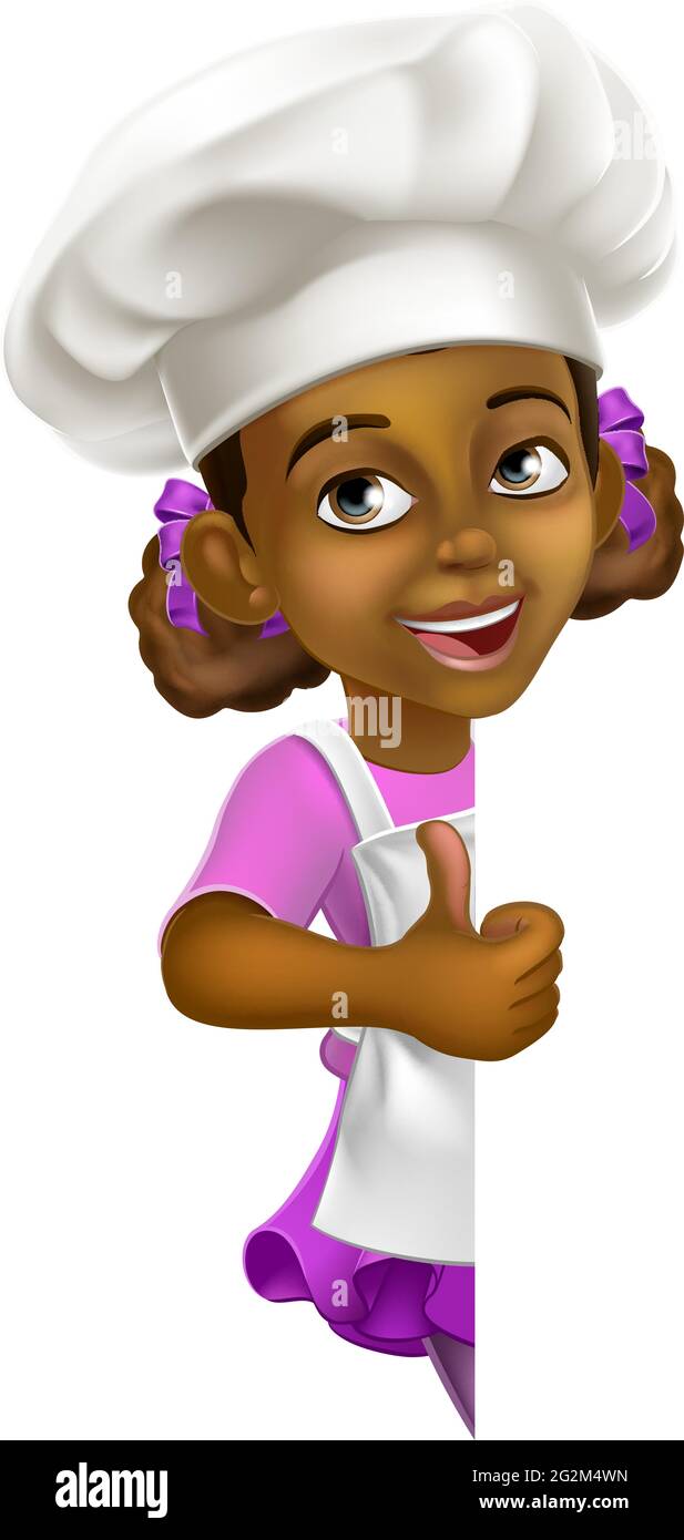 Black Girl Cartoon Chef Chef Kid Sign Thumbs Up Illustrazione Vettoriale