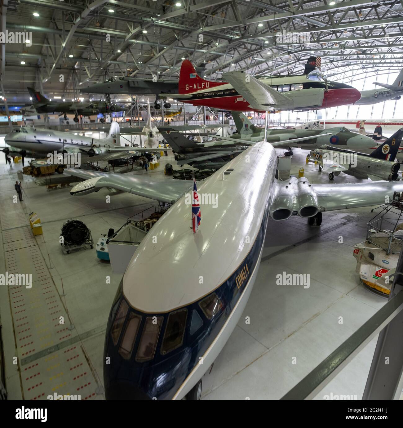 Duxford Inghilterra Maggio 2021 Vista del De Havilland Comet, il primo aereo di linea commerciale al mondo Foto Stock