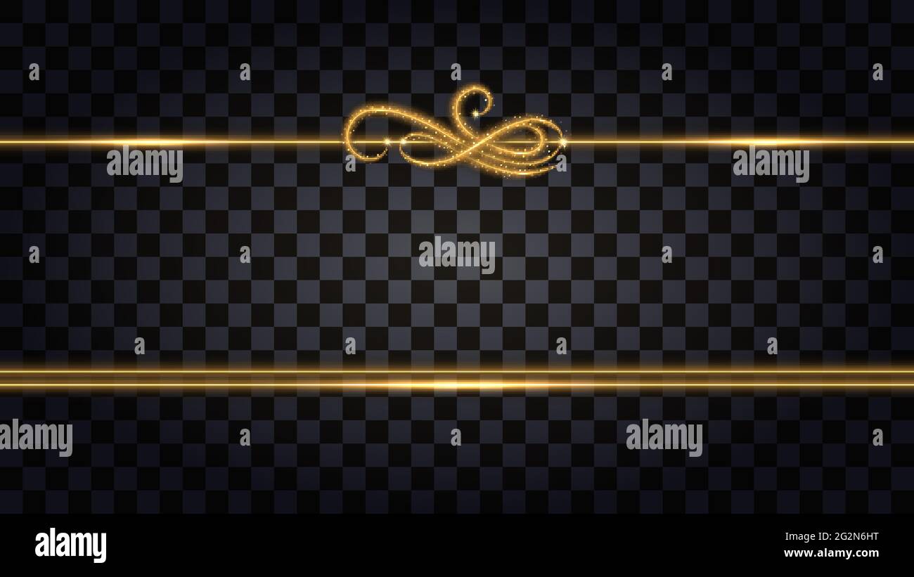 Bordi dorati con effetto brillantante. Elemento di design isolato su sfondo trasparente con lucentezza chiara per la decorazione a dima. Illustrazione vettoriale Illustrazione Vettoriale