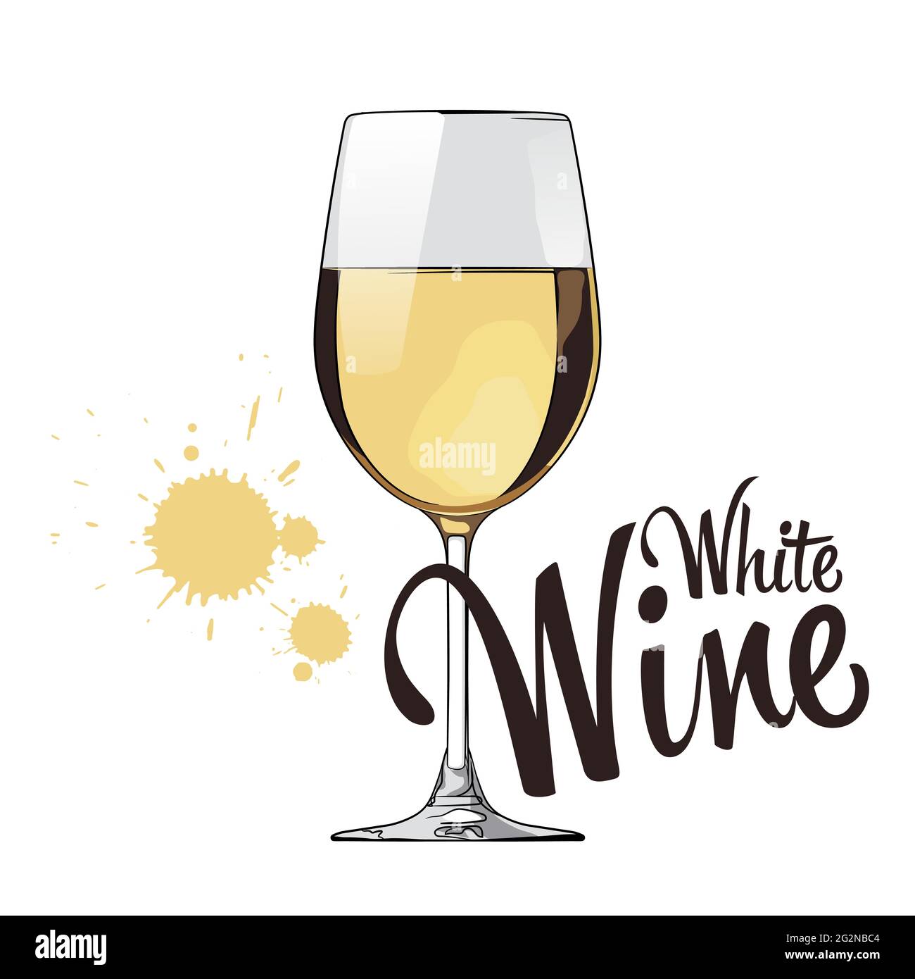Un bicchiere di vino bianco. Gocce di vino. Illustrazione vettoriale Illustrazione Vettoriale