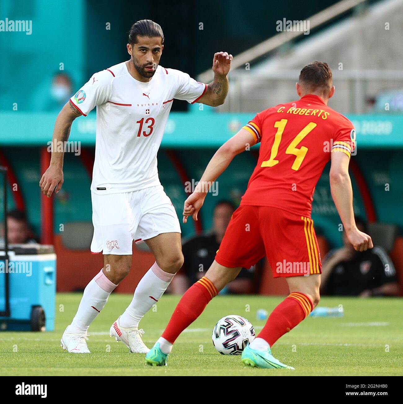 Ricardo Rodriguez della Svizzera in azione durante il Campionato UEFA Euro 2020 Gruppo UN incontro tra Galles e Svizzera allo Stadio Olimpico di Baku il 12 giugno 2021 a Baku, Azerbaigian. (Foto di MB Media) Foto Stock