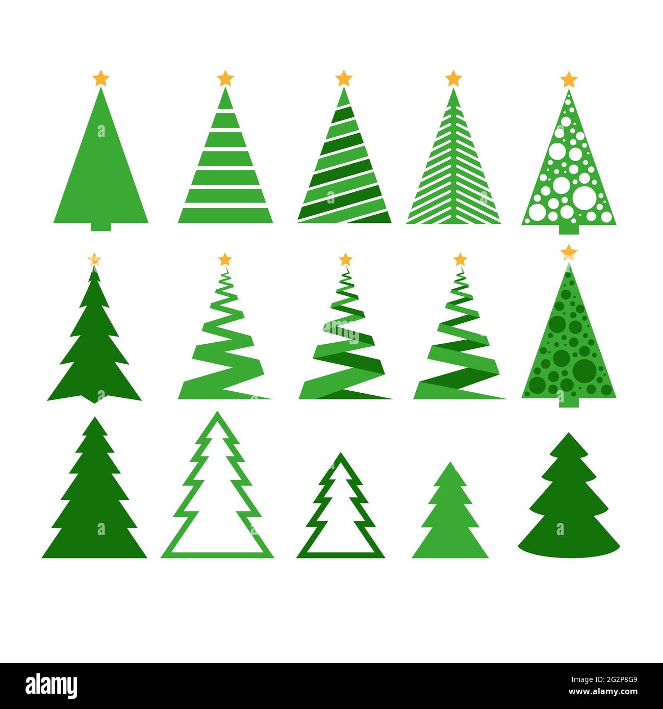 Set di icone astratte moderne dell'albero di Natale. Illustrazione Vettoriale