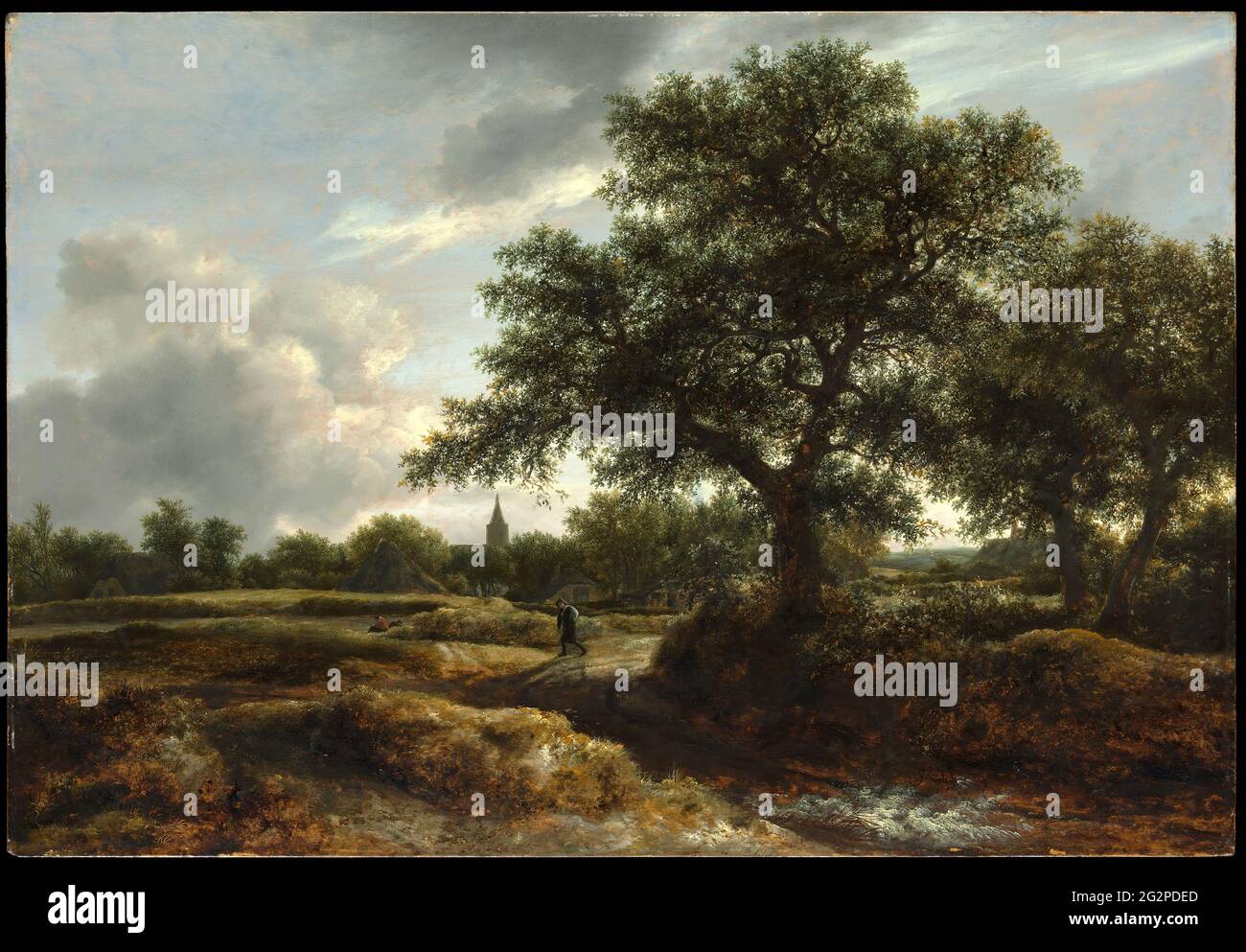 Jacob Van Ruisdael - Paesaggio con un villaggio in lontananza Foto Stock