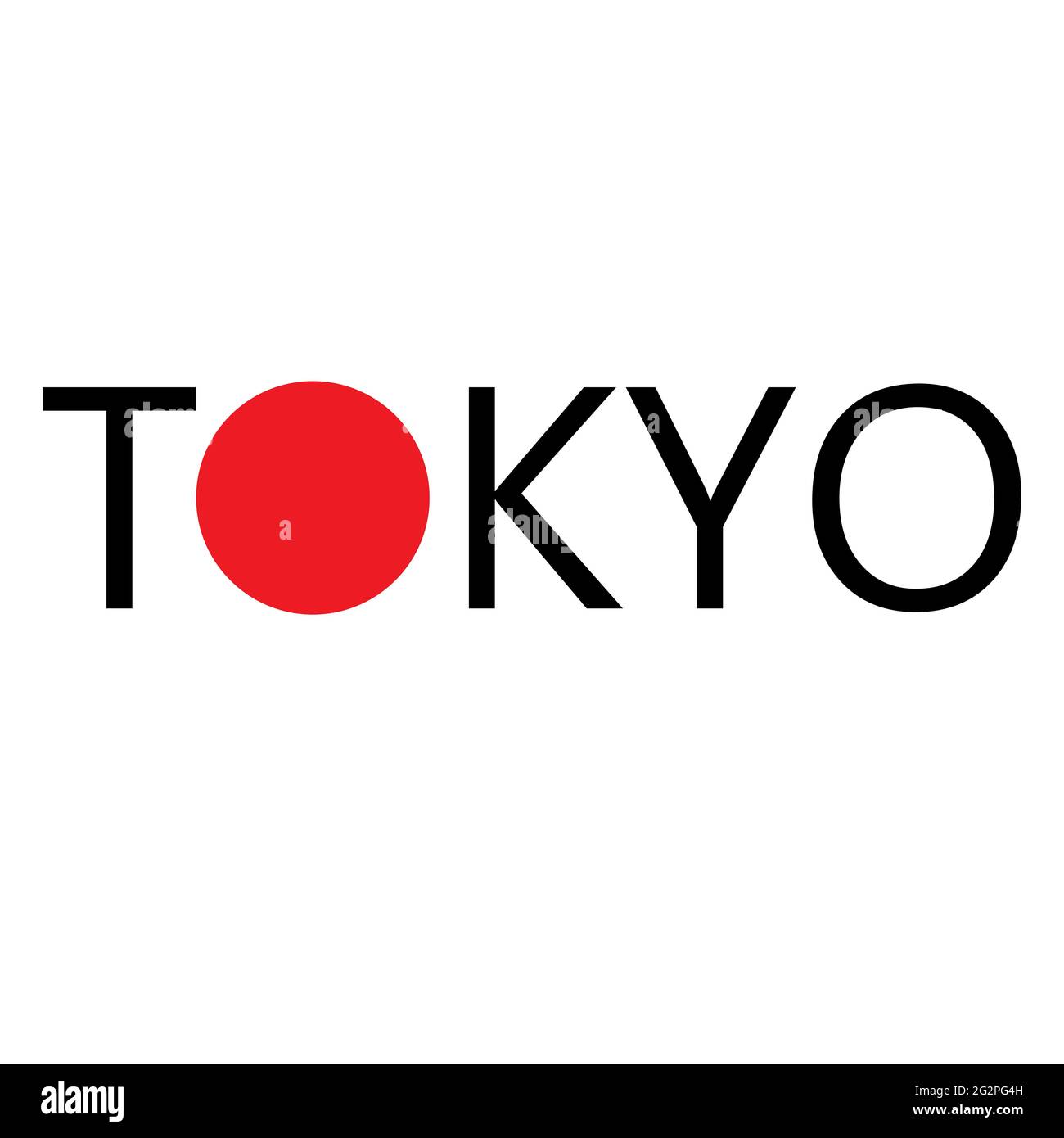 Iscrizione stilizzata Tokyo con un cerchio rosso su sfondo bianco. Tokyo testo nero su sfondo bianco. Per un logo, una t-shirt o un altro design. Illustrazione Vettoriale