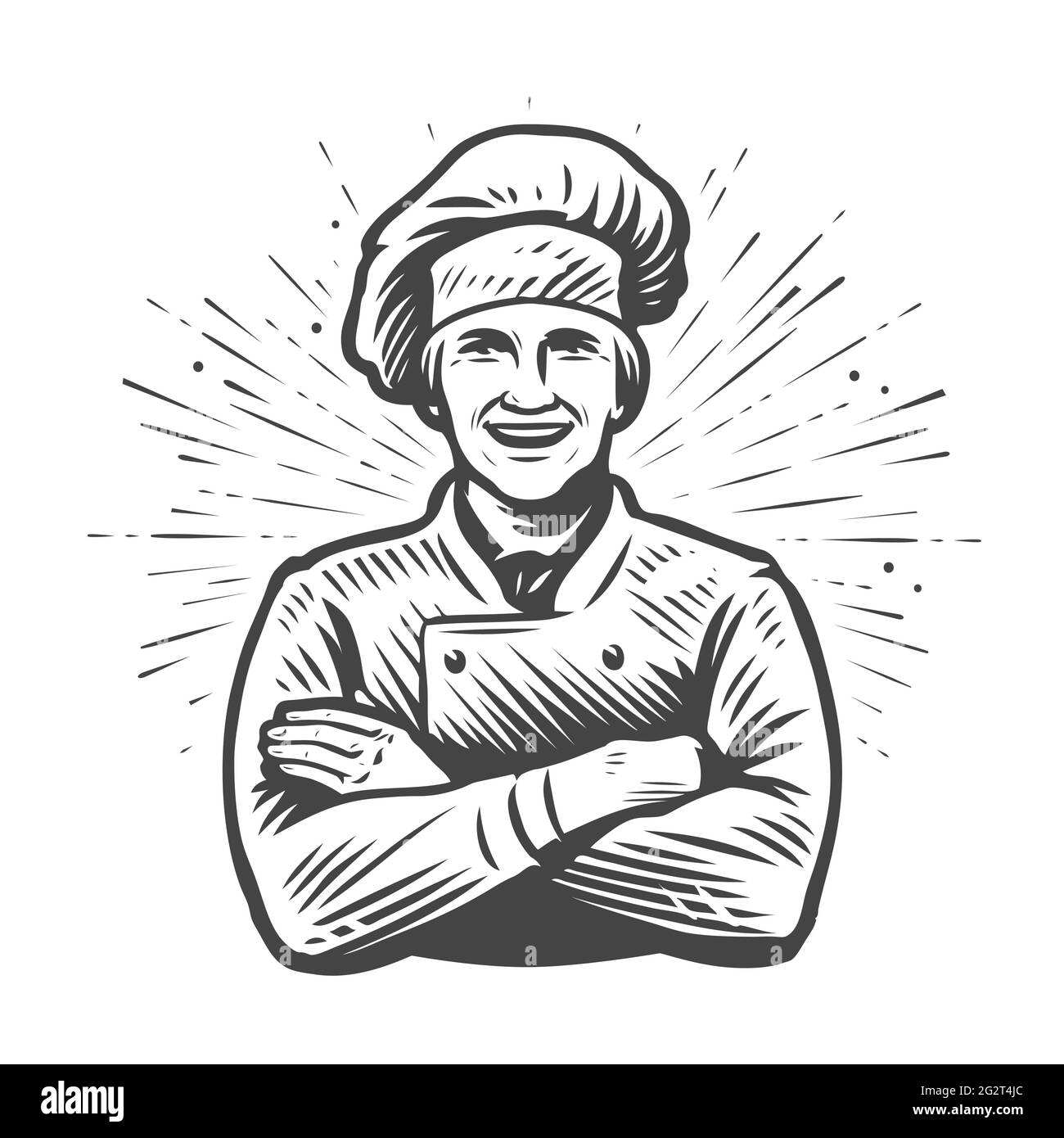 Chef con il simbolo del cappello. Concetto di cibo. Illustrazione vettoriale Illustrazione Vettoriale