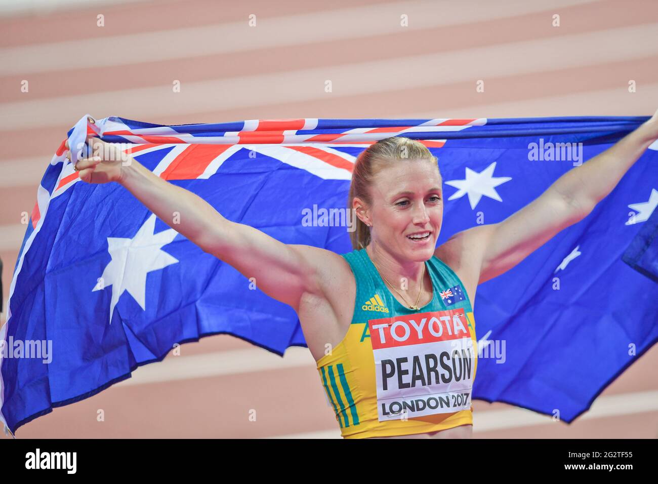 Sally Pearson (Australia). 100 metri fa male alle donne. Medaglia d'oro. IAAF Athletics World Championships, Londra 2017 Foto Stock