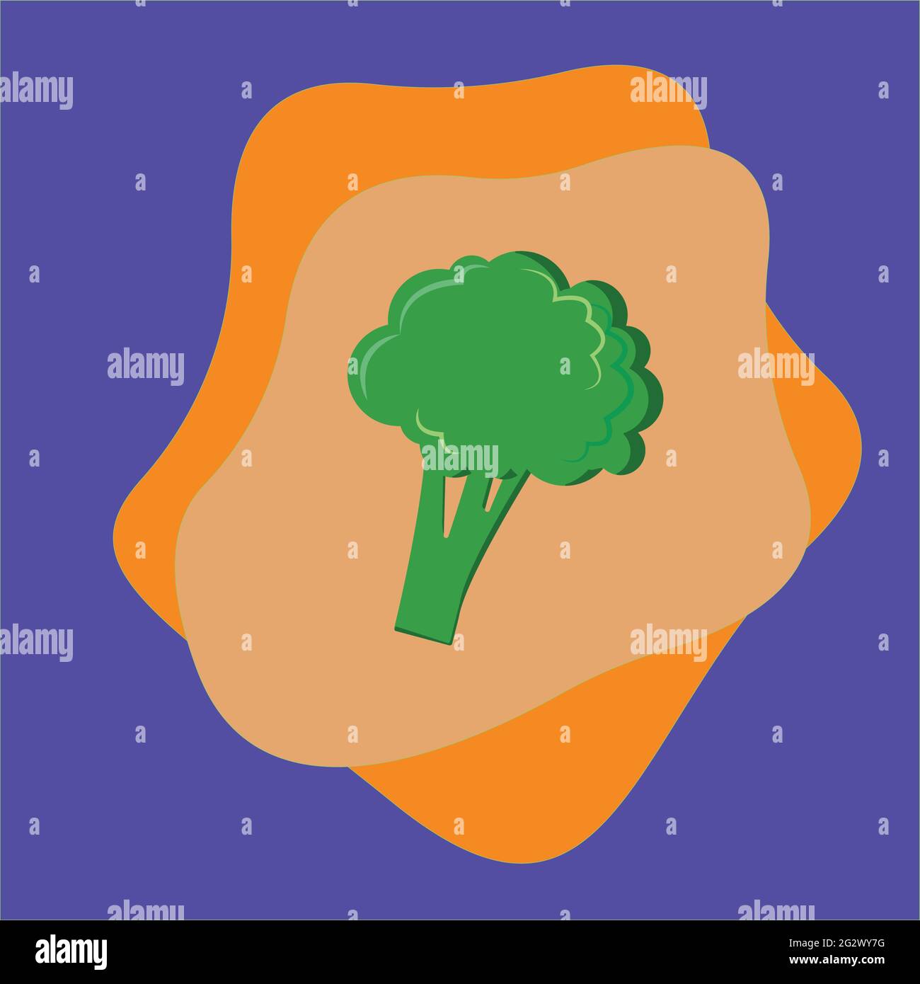 Immagine vettoriale di un broccoli verde con un ramoscello e una foglia con un'ombra e un riflesso su uno sfondo verde isolato. Illustrazione Vettoriale