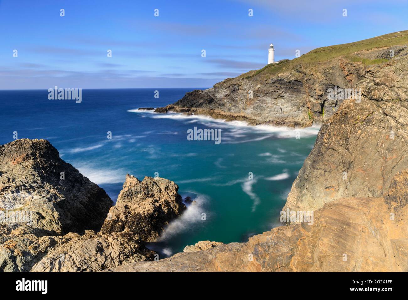 Trevose Head Lighthouse in Cornovaglia. Foto Stock