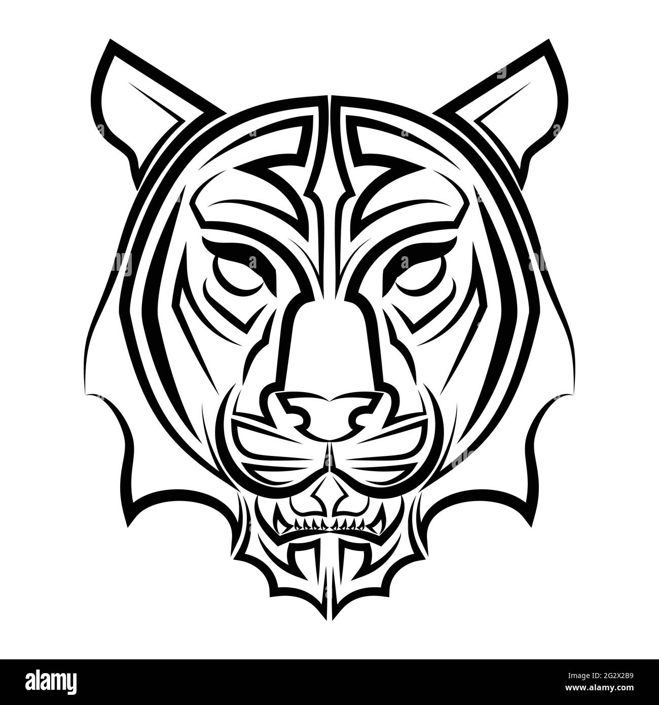 Linea bianca e nera arte della testa della tigre buon uso per icona mascotte simbolo avatar tatuaggio T camicia logo di design o qualsiasi disegno Illustrazione Vettoriale