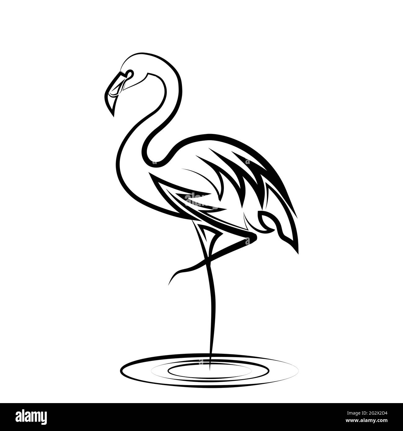 Illustrazione vettoriale line art del fenicottero. È in piedi con una gamba. Illustrazione Vettoriale