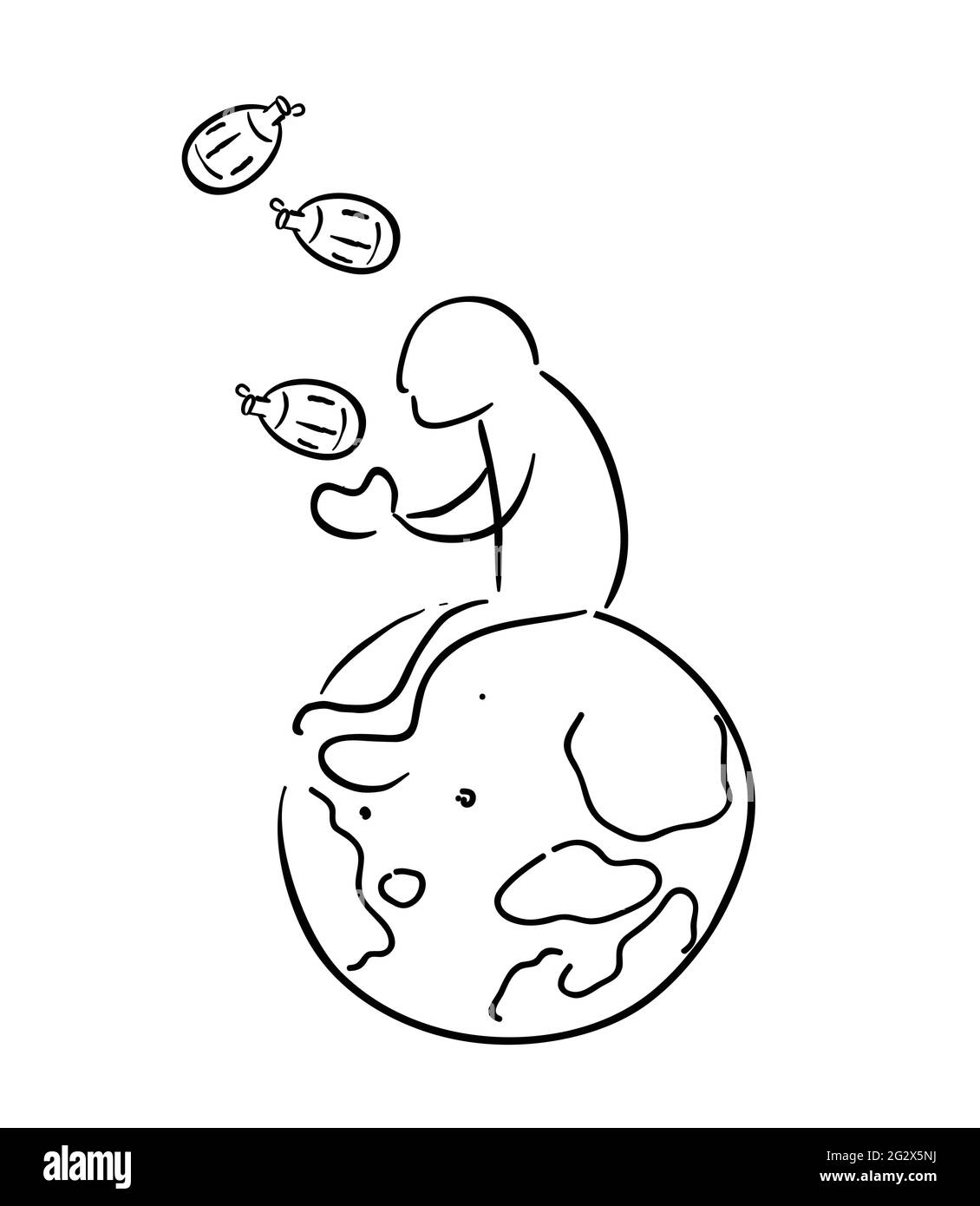 Uomo con esplosivi cartoni animati illustrazione su sfondo bianco Illustrazione Vettoriale