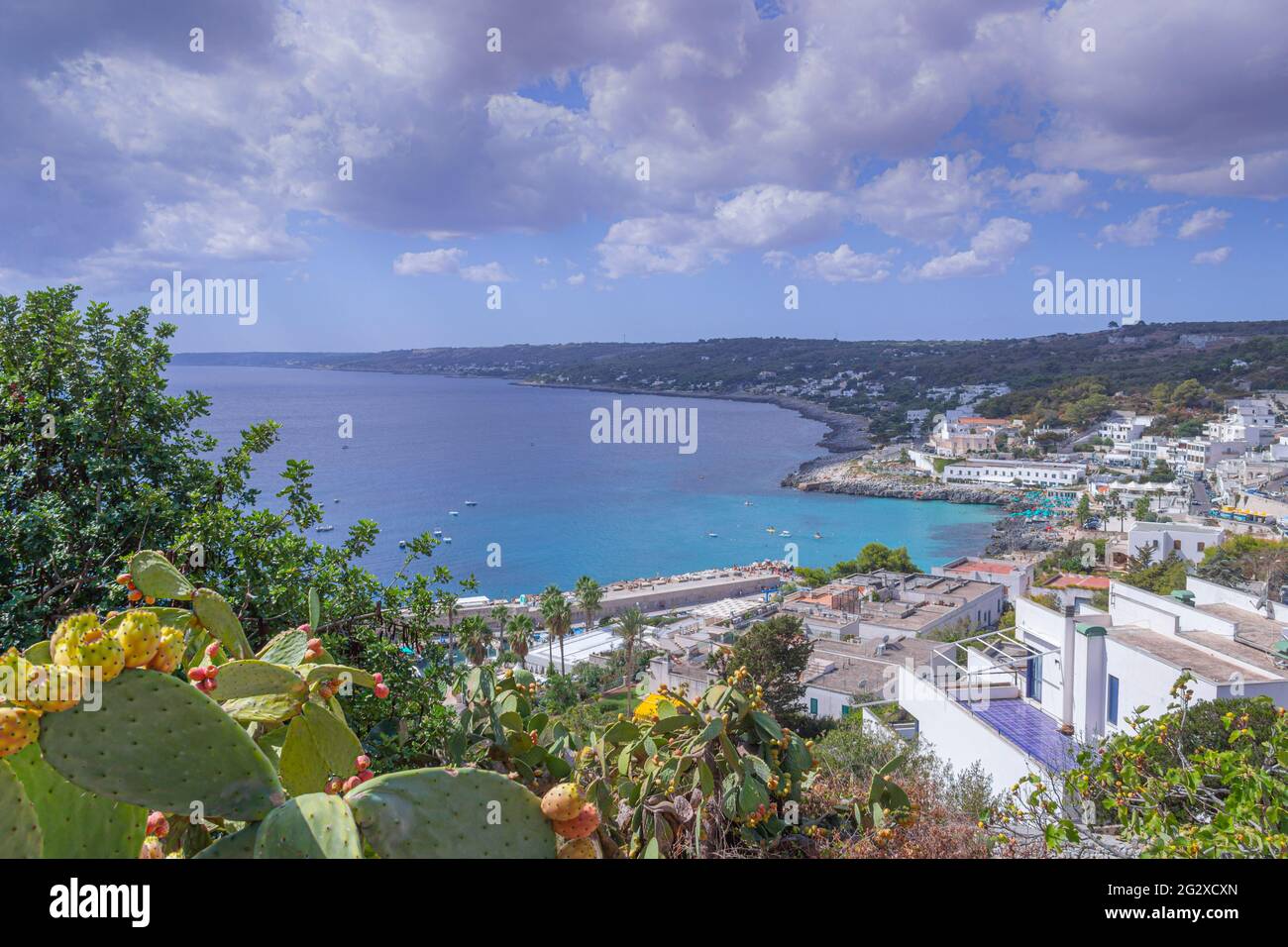 Costa Apulia: Paesaggio urbano di Castro (Italia). Il villaggio è arroccato su una scogliera, che si affaccia sul mare Adriatico. Foto Stock