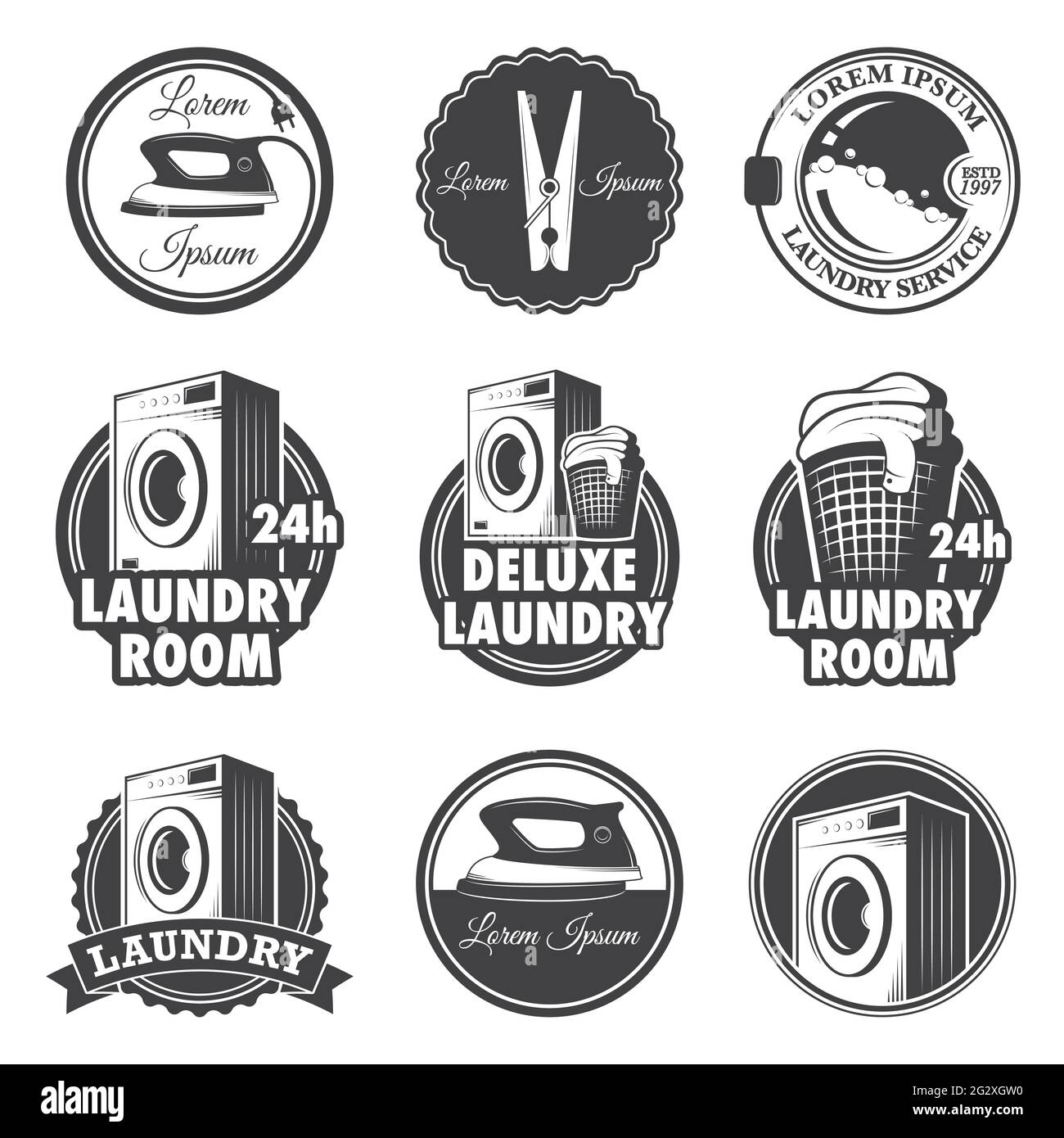 Set di emblemi vintage, etichette ed elementi disegnati per la lavanderia  Immagine e Vettoriale - Alamy