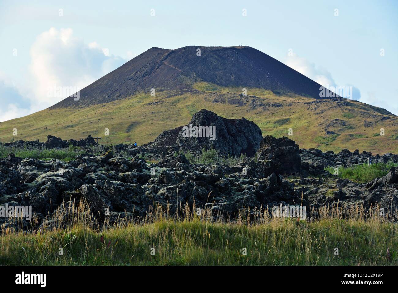 Il vulcano Eldfell su Heimaey, Vestmannaeyar, Islanda Foto Stock