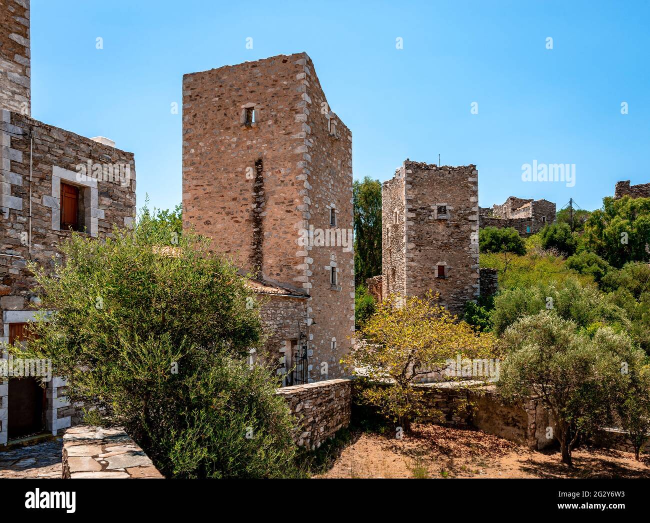 Vatheia è un villaggio abbandonato, a mani, in Grecia. Una delle principali destinazioni turistiche, è un esempio emblematico dell'architetto vernacolare della Maniota meridionale Foto Stock