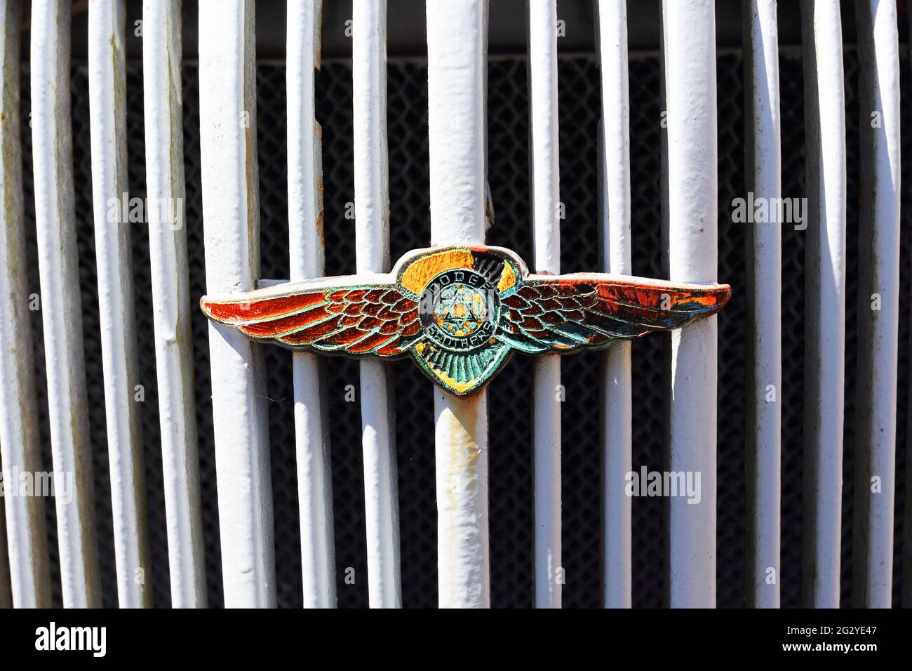 Emblema Dodge Brothers sulla griglia anteriore del carrello 1936 Foto Stock
