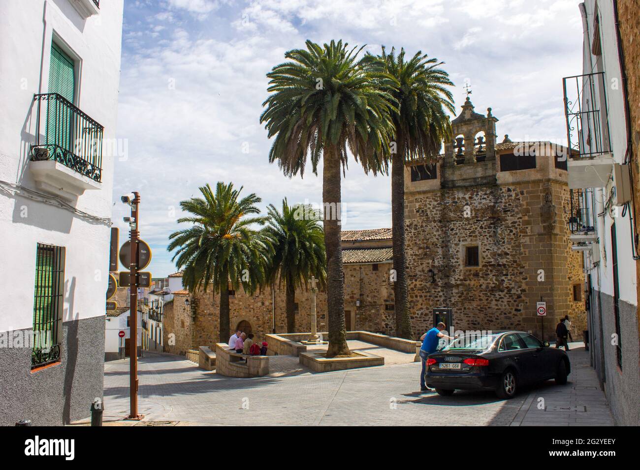 Caceres, Spagna. Chiesa nella Città Vecchia Monumentale, un sito Patrimonio dell'Umanità Foto Stock