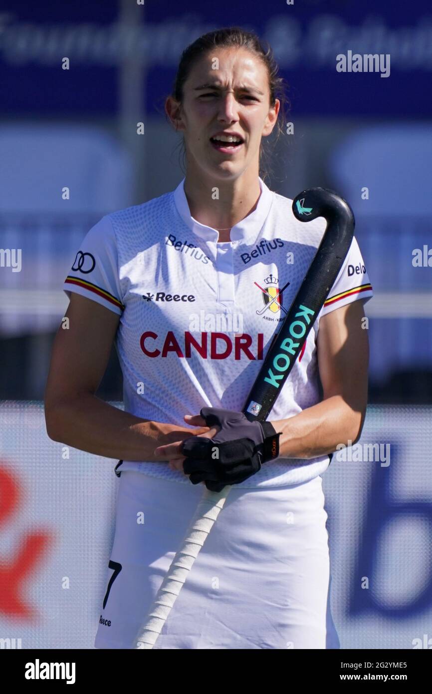 AMSTELVEEN, PAESI BASSI - GIUGNO 13: Judith Vandermeiren del Belgio durante l'Euro Hockey Championships Femminile match tra Belgio e Spagna al Wagener Stadion il 13 giugno 2021 ad Amstelveen, Paesi Bassi (Foto di Jeroen Meuwsen/Orange Pictures) Foto Stock