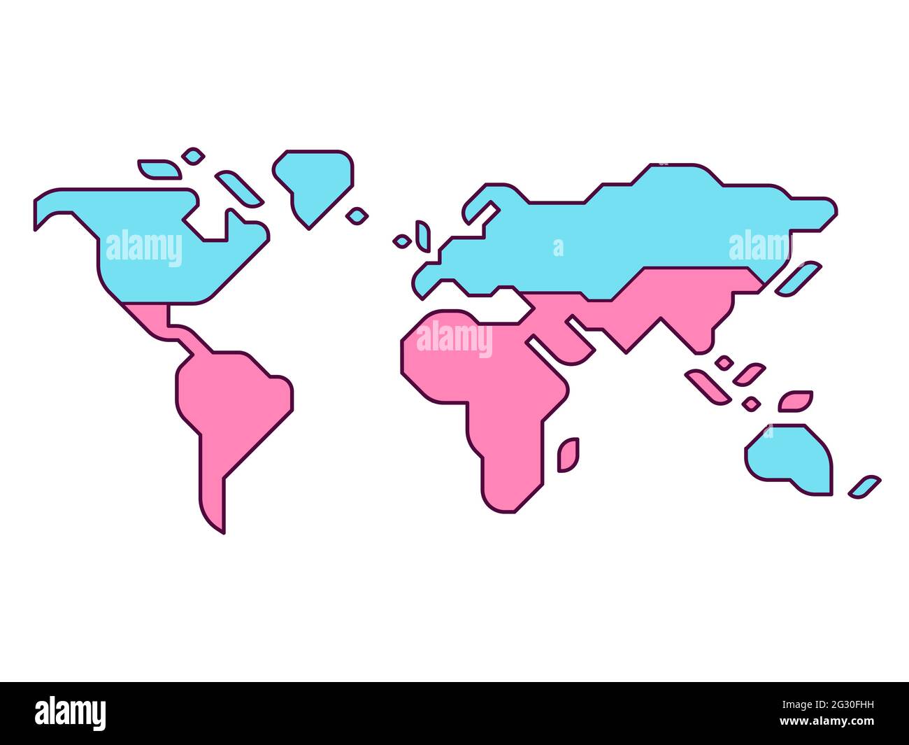 Mappa del mondo semplificata con Global North e Global South divide. Infografica vettoriale piatta moderna, illustrazione di clip art. Illustrazione Vettoriale