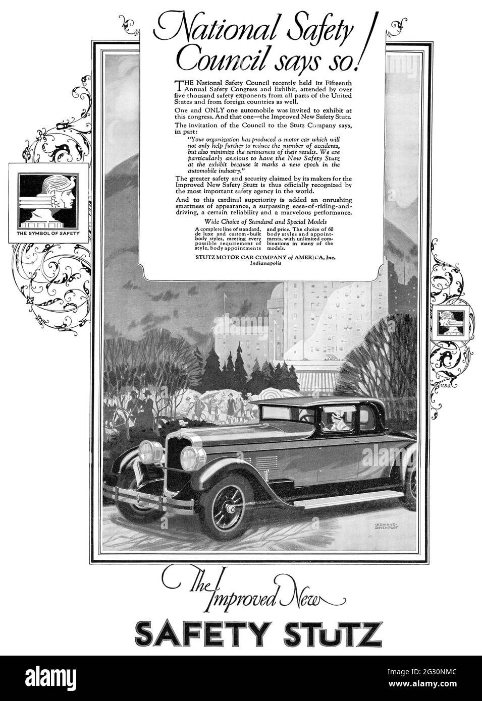 1927 pubblicità USA per l'automobile verticale di Stutz otto. Foto Stock