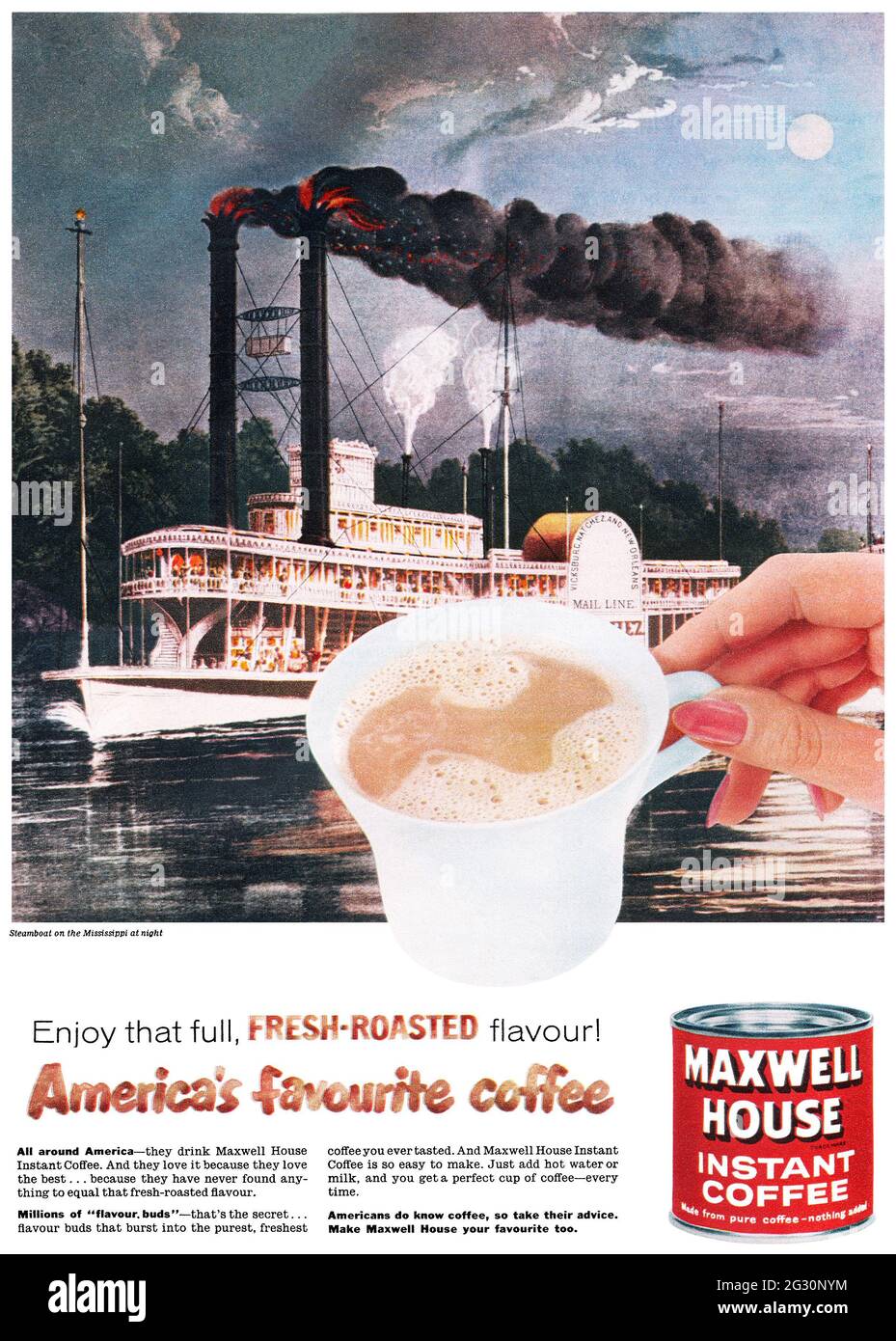 1959 pubblicità britannica per Maxwell House caffè istantaneo. Foto Stock