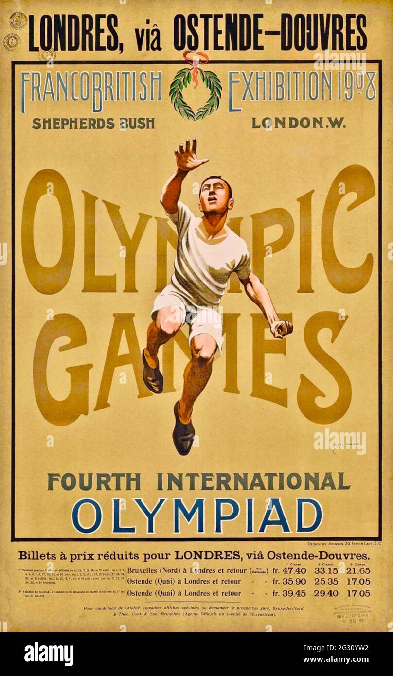 Olimpiadi di Londra 1908 - Quarta Olimpiade Internazionale - Franco British Exhibition - Poster Olimpico d'epoca Foto Stock