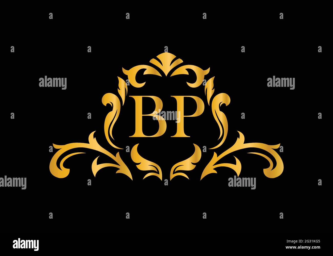 Lettere in alfabeto di lusso BP. Alfabeto floreale dorato . Le iniziali del monogramma perfettamente per gli inviti di nozze, il biglietto di auguri, il logo ed altro disegno. Illustrazione Vettoriale
