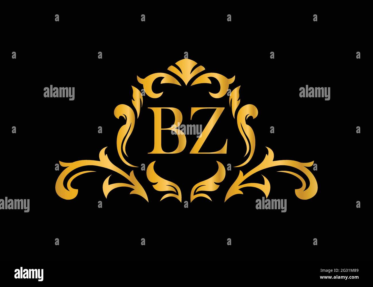 Lettere in alfabeto di lusso BZ. Alfabeto floreale dorato . Le iniziali del monogramma perfettamente per gli inviti di nozze, il biglietto di auguri, il logo ed altro disegno. Illustrazione Vettoriale