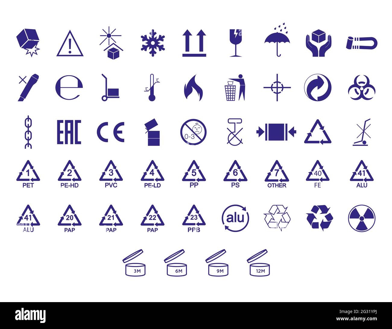 Disegno vettoriale. disegno piatto. Set di simboli di imballaggio. Disegno vettoriale. disegno piatto. Illustrazione Vettoriale