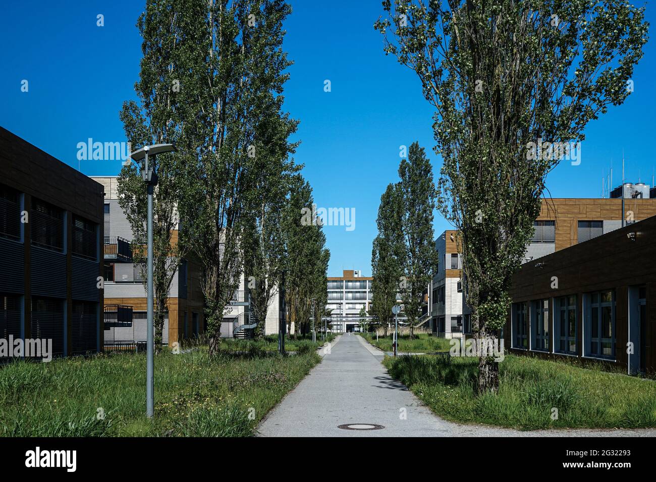 Il Campeon (un portmanteau del Campus e Infineon - INTEL) è un complesso di uffici incorporato in un grande parco pubblico paesaggistico con aree acquatiche. Foto Stock