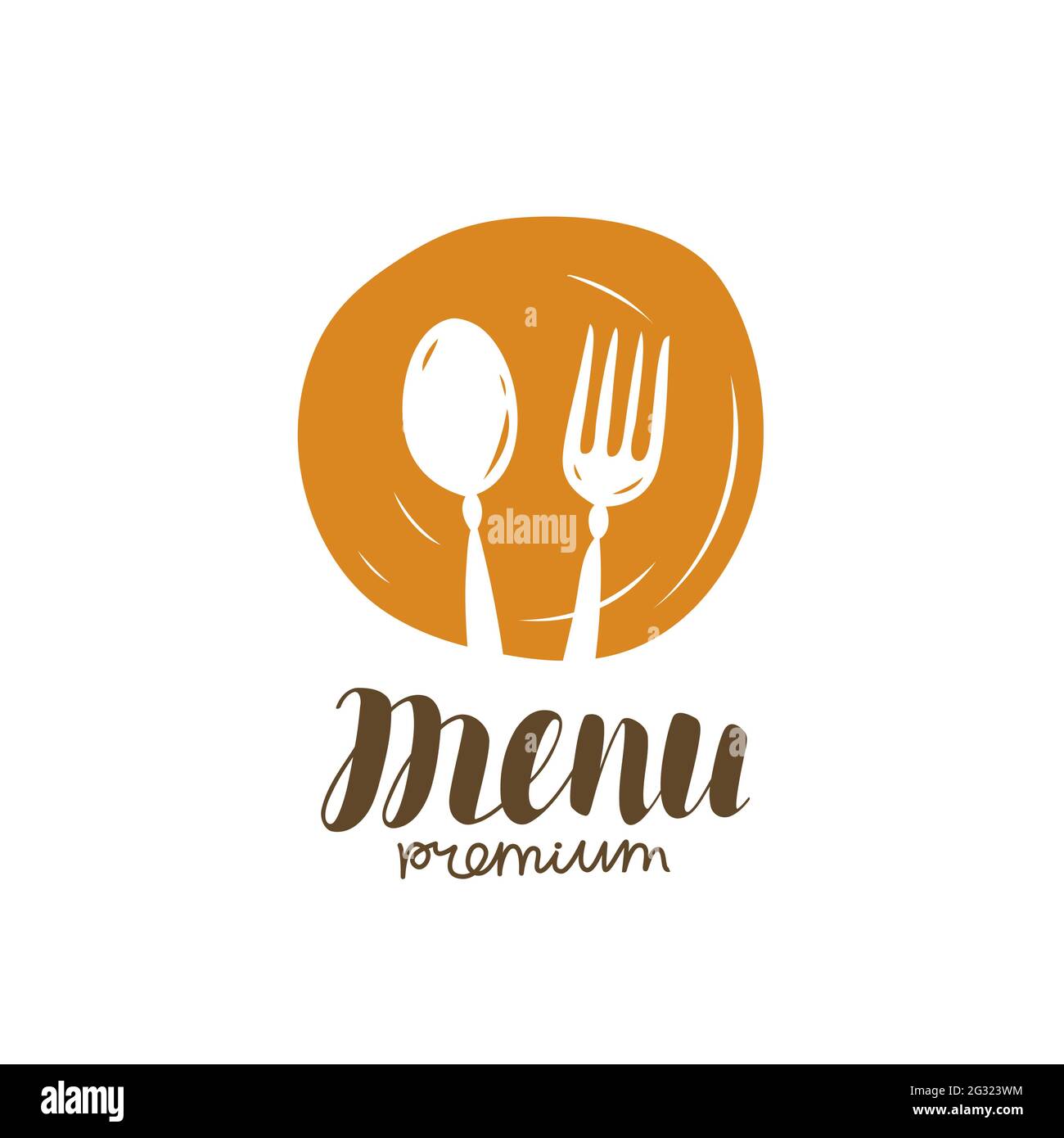 Logo cucchiaio e forchetta. Simbolo del cibo per la decorazione del menu del ristorante o del caffè Illustrazione Vettoriale