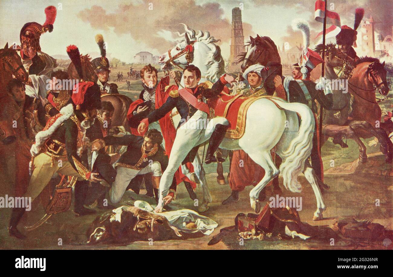 Napoléon blessé à Ratisbonne le 23 avril 1809 Foto Stock