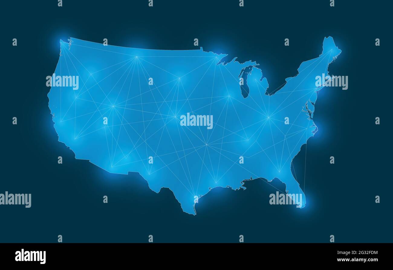 USA mappa di rete, ottimo design per qualsiasi scopo. Sfondo digitale astratto. Connessione online. Illustrazione Vettoriale