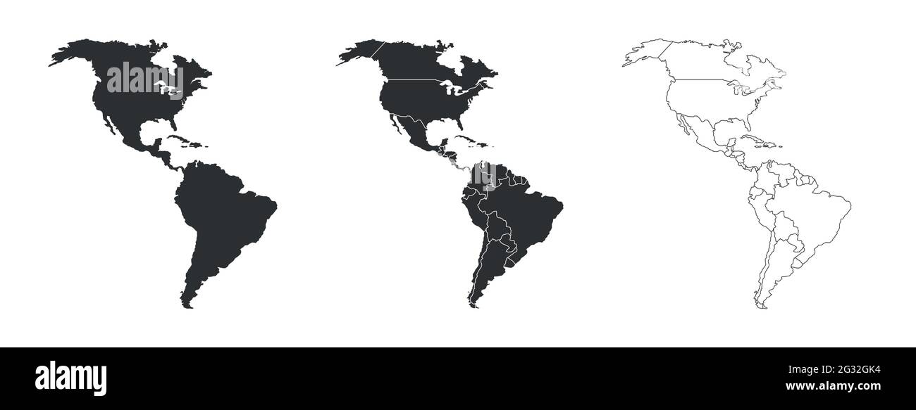 Mappa americana impostata con i confini degli stati isolati su bianco. Set di mappe di colore grigio. Vettore Illustrazione Vettoriale