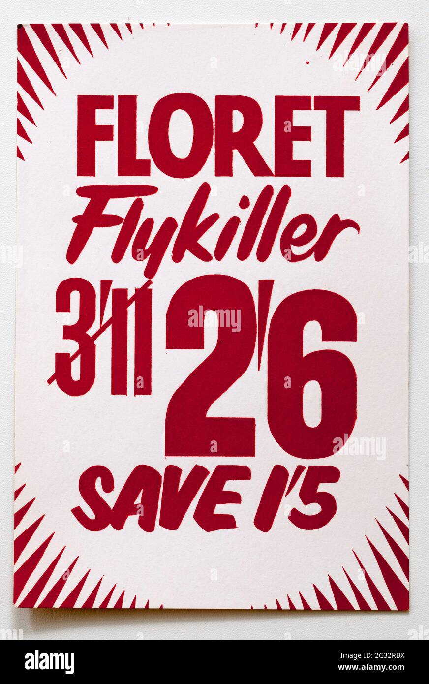 Vinatge 1960s Shop Pubblicità Prezzo Visualizza scheda - Floret Fly Killer Foto Stock