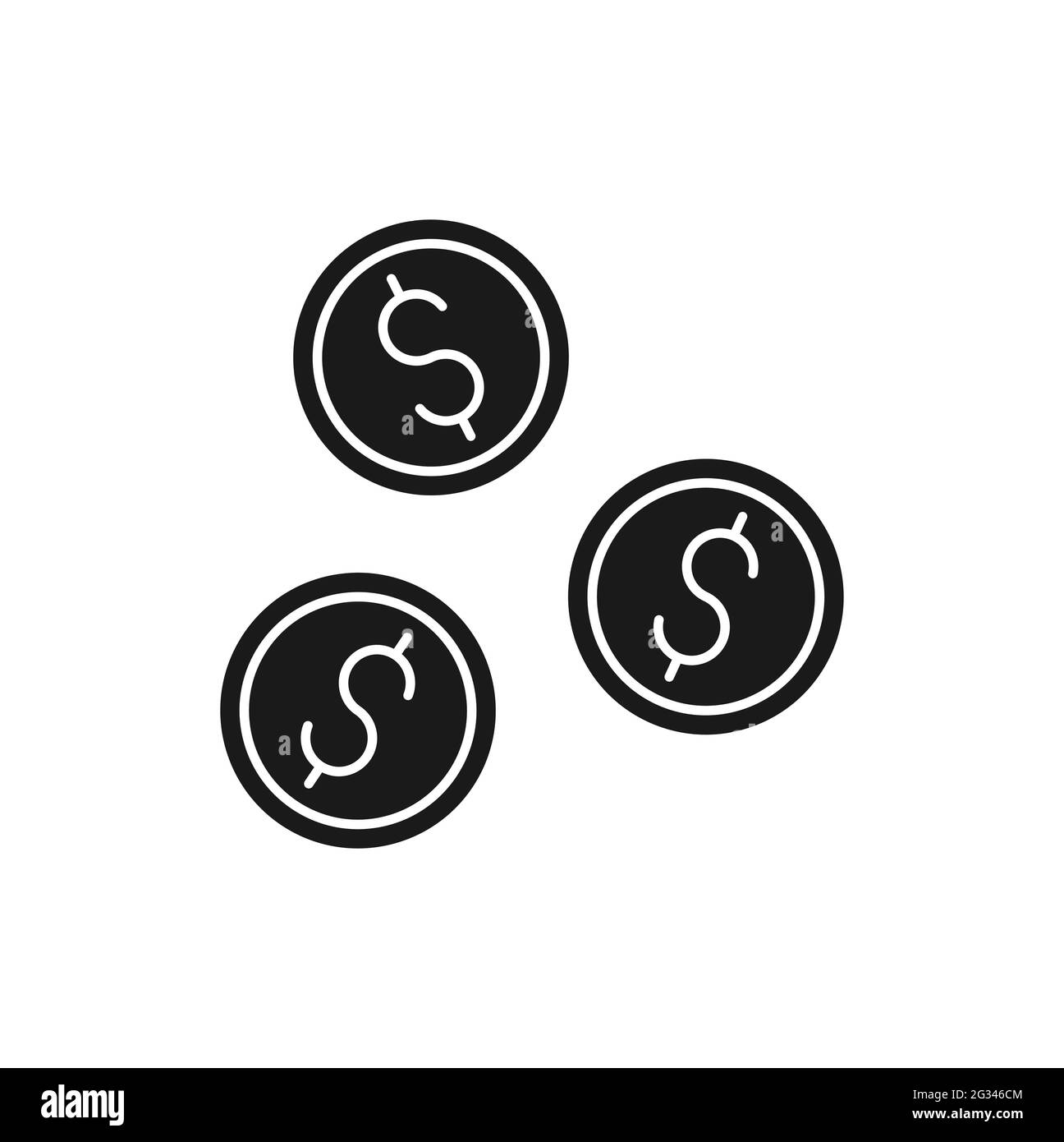 Icona a moneta - Illustrazione vettoriale. Dollar Money Coin icona vettore disegno concetto per pagamento, finanza, valuta e trading business. ic vettore monete metalliche Illustrazione Vettoriale