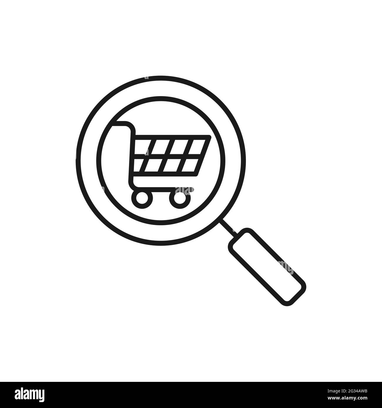 Carrello con icona di ricerca Vector Design. Carrello icona con il concetto di progettazione di ricerca per e-commerce, negozio online e sito web del mercato, m Illustrazione Vettoriale