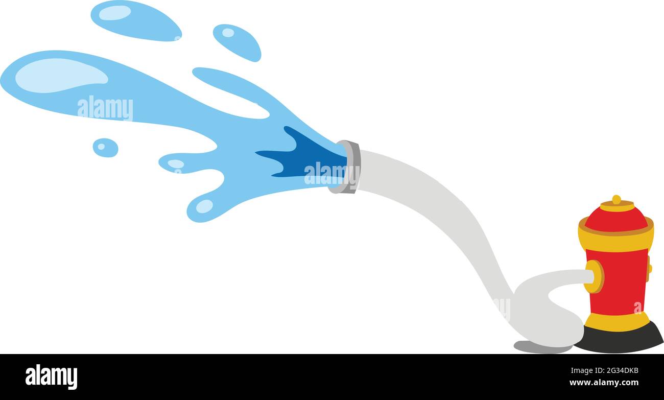 Fire Hydrant Vector gettando acqua isolato su sfondo bianco. Grafici di illustrazione del libro dei bambini. Strumenti antincendio e grafica vettoriale delle apparecchiature Illustrazione Vettoriale