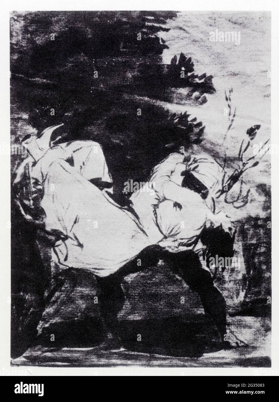 Francisco Goya. Que se la llevaron! Deux hommes emportant une femme. 1797-1798. Pinceau e lavis rouge Foto Stock