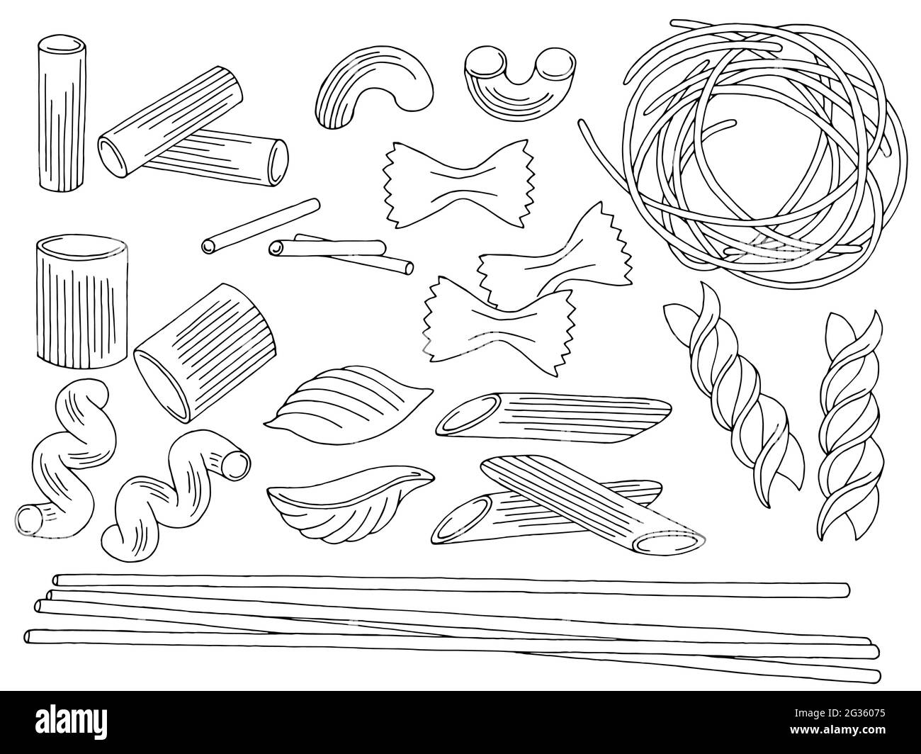 Pasta set grafico nero bianco isolato disegno vettore Illustrazione Vettoriale