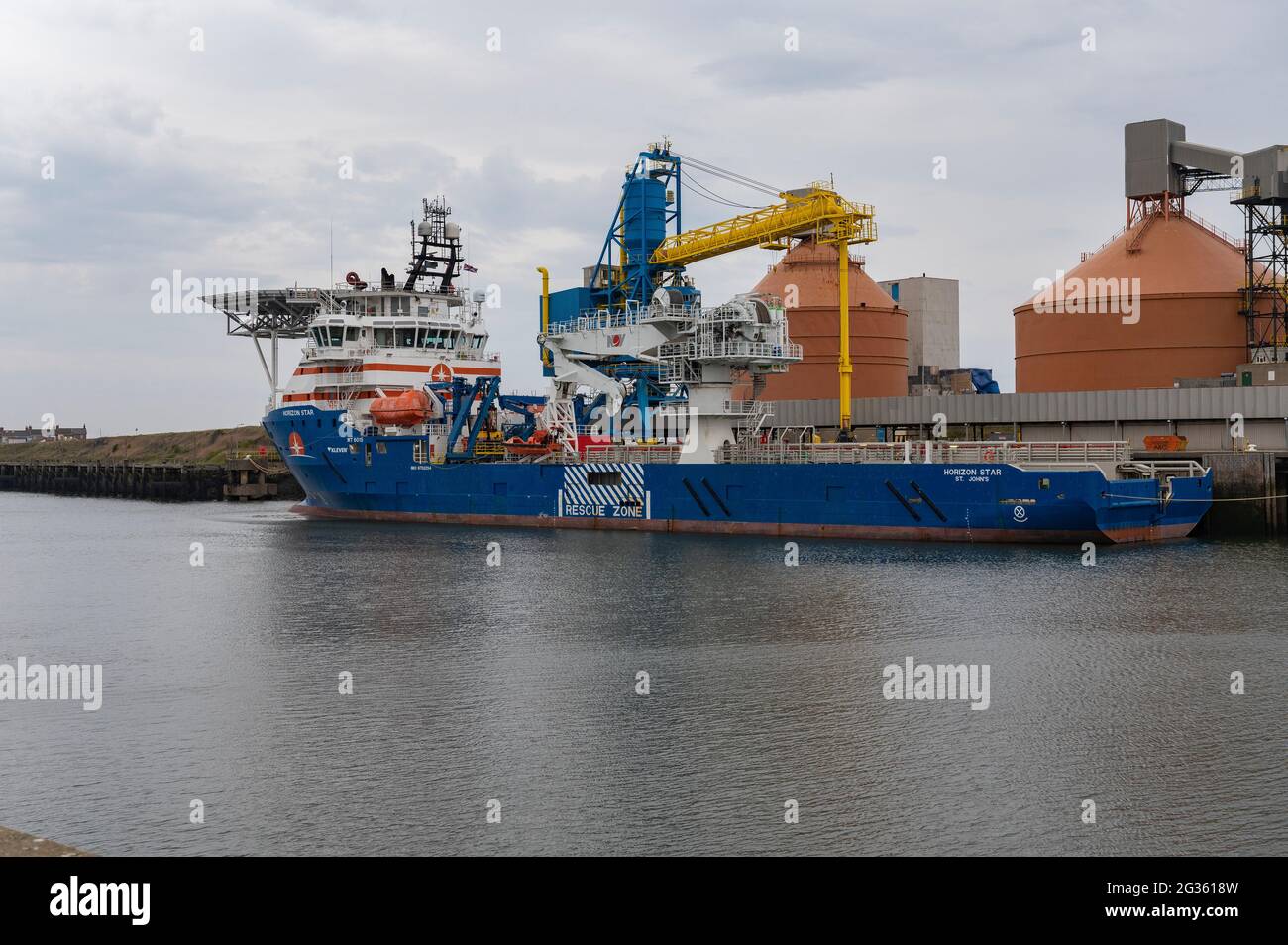 Horizon Star una nave offshore ormeggiata a Blyth, Northumberland Foto Stock