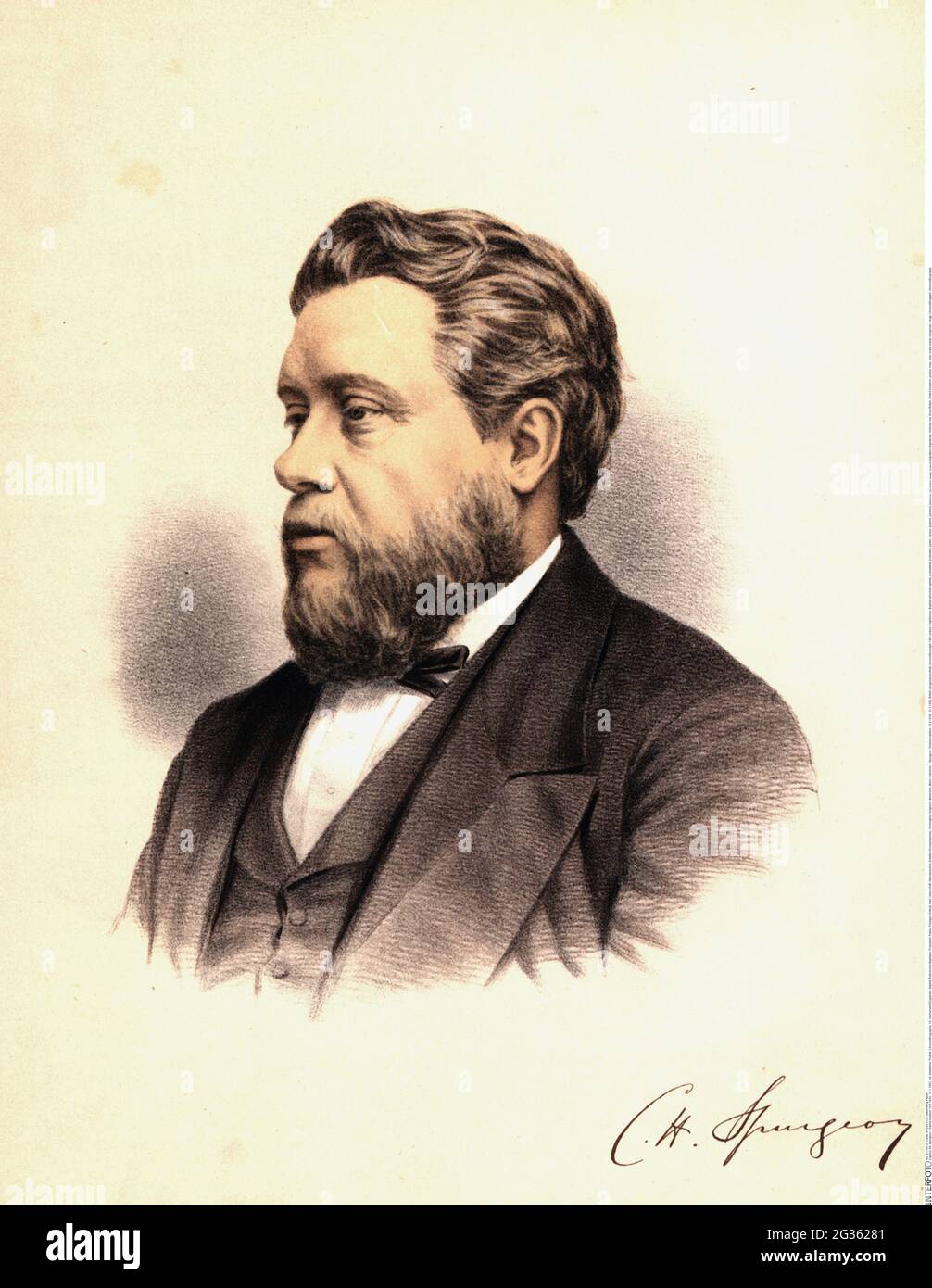 Spurgeon, Charles Haddon, 19.6.1834 - 31.1.1892, clergyman britannico, ritratto, CROMOLITOGRAFIA, INFORMAZIONI-AGGIUNTIVE-DIRITTI-DI-CLEARANCE-NON-DISPONIBILI Foto Stock