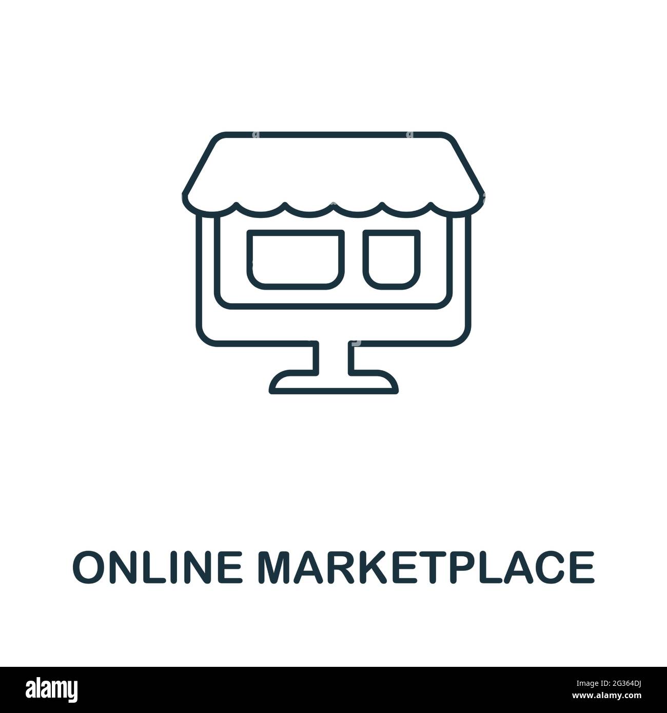 Icona della riga di Marketplace online. Semplice illustrazione della collezione e-commerce. Icona Creative Online Marketplace per web design, modelli Illustrazione Vettoriale