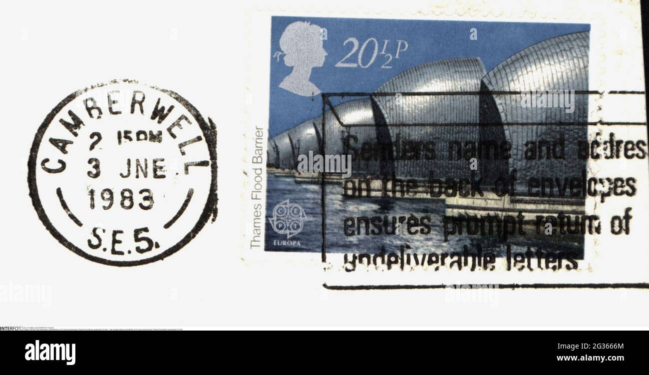 Posta, francobolli, Gran Bretagna, numero speciale 20 1/2 pence, Thames Flood Barrier, ADDITIONAL-RIGHTS-CLEARANCE-INFO-NOT-AVAILABLE Foto Stock