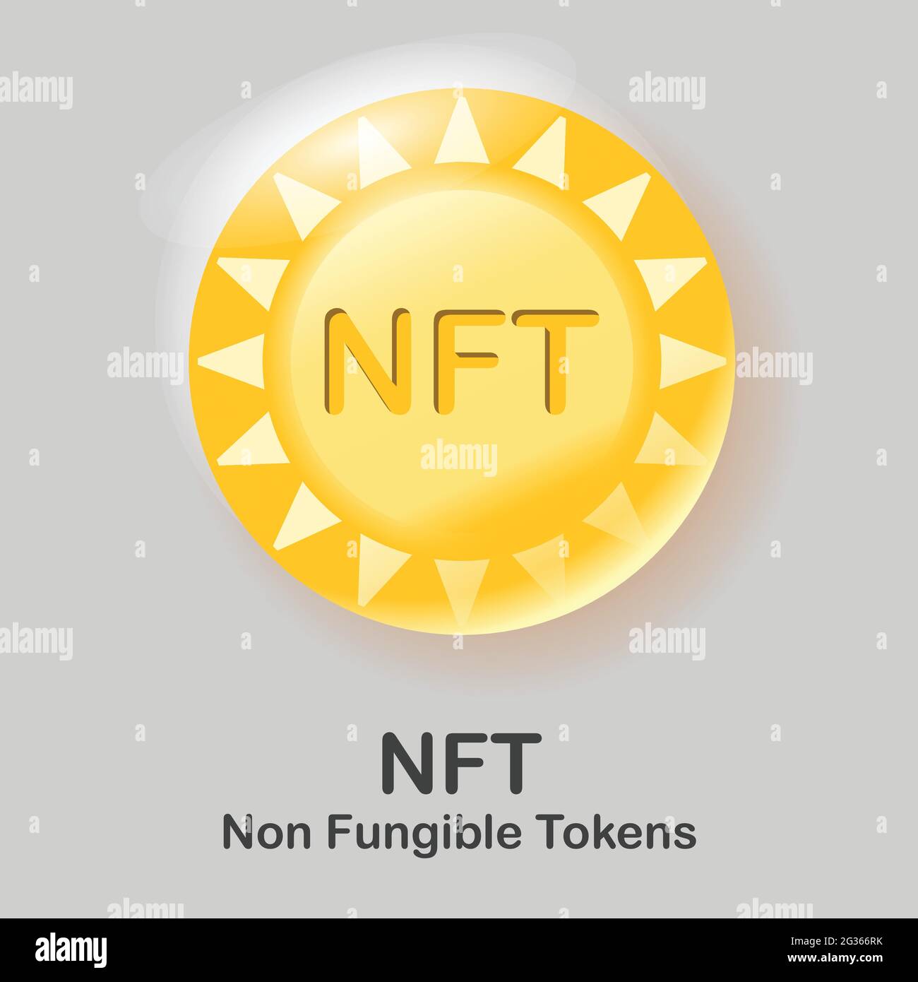 Gettoni non fungibili NFT. Moneta gettone pulita. Certifica che una risorsa digitale è unica. Illustrazione vettoriale Illustrazione Vettoriale