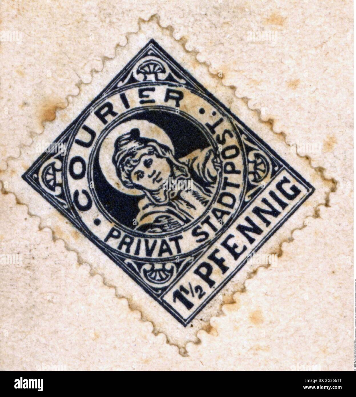 Posta, francobolli, Germania, posta locale privata di Monaco, francobollo da 1 1/2 pfennig, 1896, DIRITTI-AGGIUNTIVI-INFORMAZIONI-DI-LIQUIDAZIONE-NON-DISPONIBILI Foto Stock