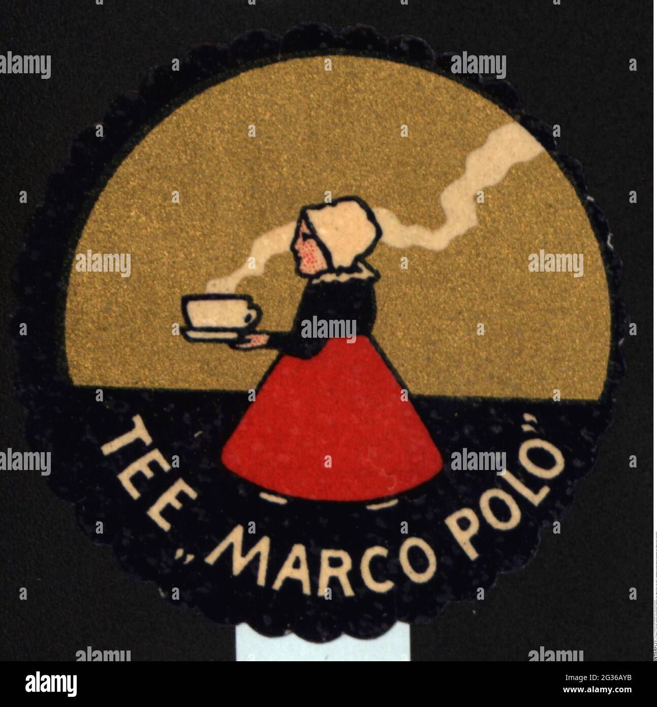 Pubblicità, francobolli, bevande, tè, 'Marco Polo', CIRCA 1910, INFORMAZIONI-DI-AUTORIZZAZIONE-DIRITTI-AGGIUNTIVI-NON-DISPONIBILI Foto Stock