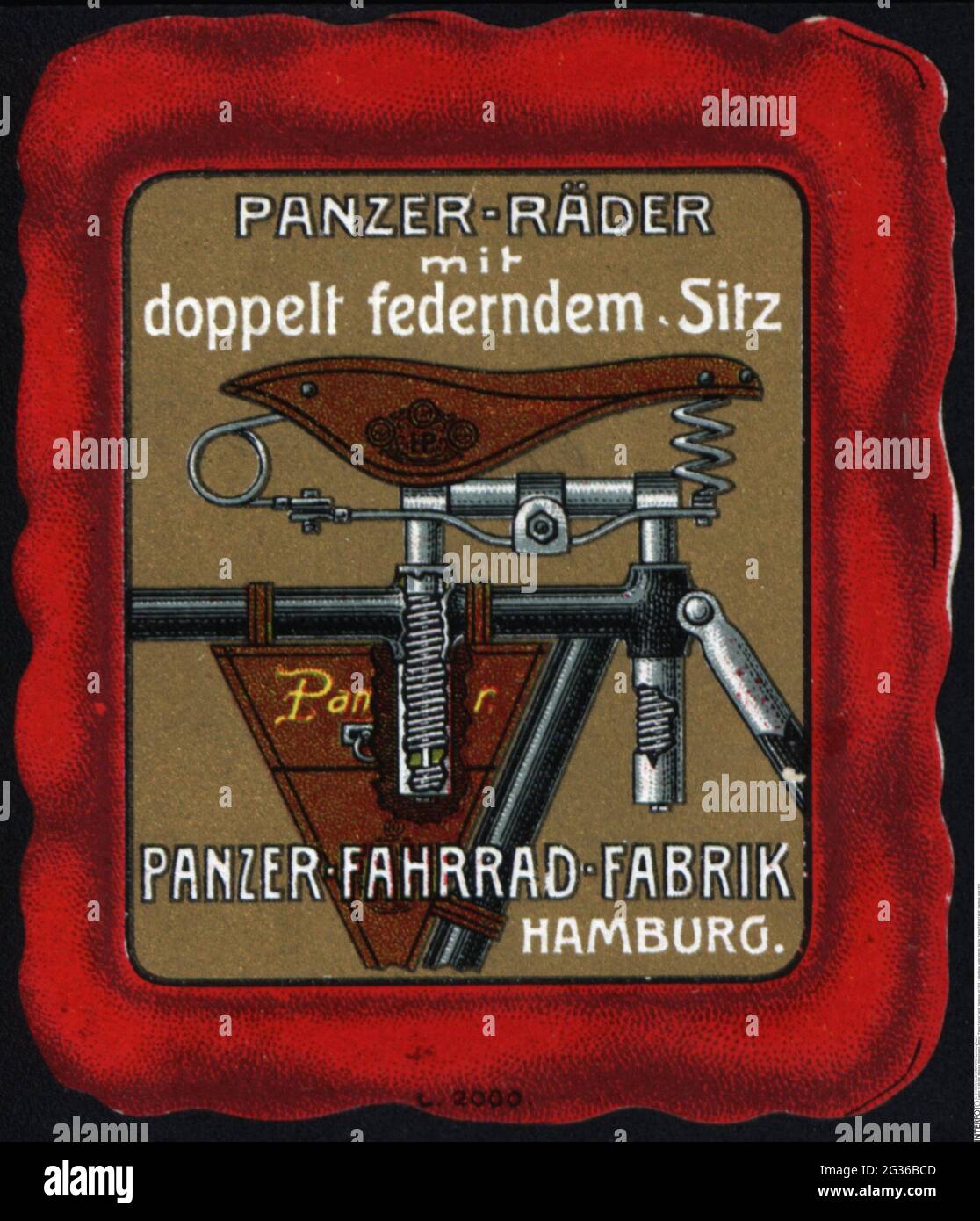 Pubblicità, francobolli da poster, biciclette, « Panzer Fahrrad Fabrik », Amburgo, CIRCA 1910, INFORMAZIONI-DI-AUTORIZZAZIONE-DIRITTI-AGGIUNTIVI-NON-DISPONIBILI Foto Stock